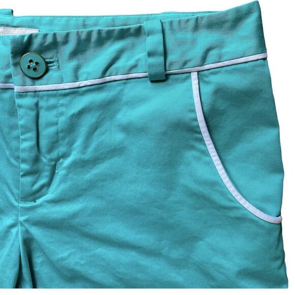 BANANA Republic Ryan Shorts Mid Rise Teal Flat Front Chino Stretch Womens 2 - Picture 4 of 4